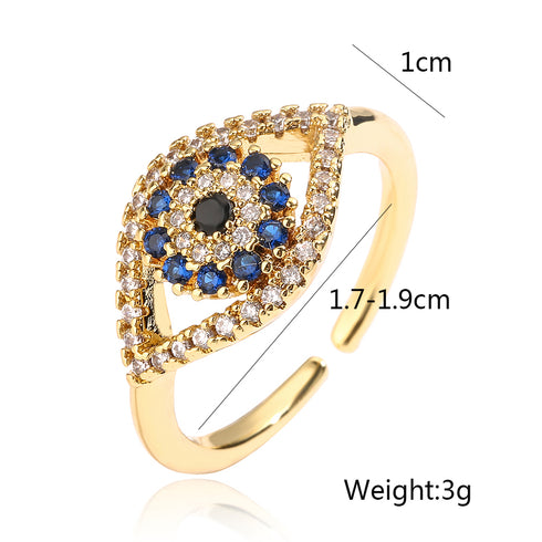 Devil's eye copper plating inlay zircon 18k gold plated open rings