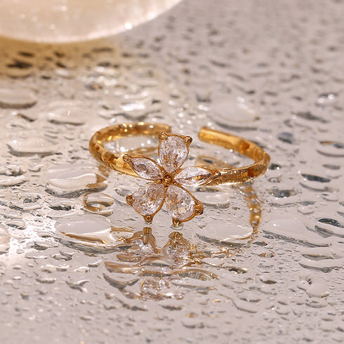 Flower delicate open rings