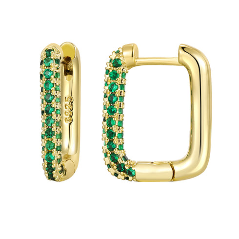 Elegant rectangle plating inlay copper zircon earrings