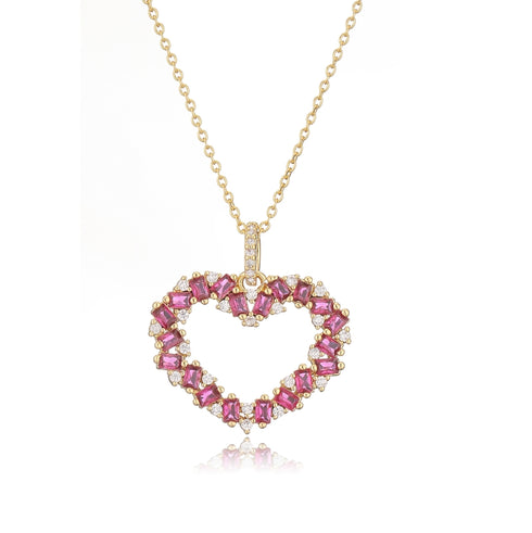 18K Gold Plated Elegant Heart Shape Inlay Zircon Pendant Necklace