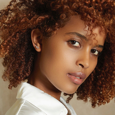 Sweet leaf flower inlay copper zircon ear studs