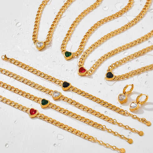 Heart shape stainless steel inlay zircon bracelets earrings necklace