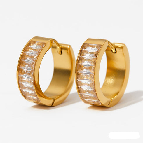 Square inlay stainless steel huggies