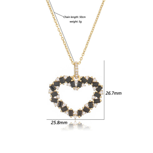 18K Gold Plated Elegant Heart Shape Inlay Zircon Pendant Necklace