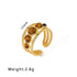 Streetwear round oval stainless steel inlay natural stone open rings