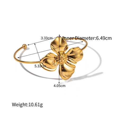 Lady geometric flower stainless steel plating 18k gold plated bangle