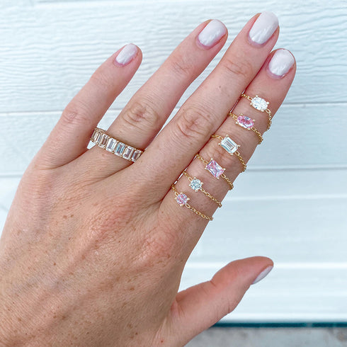 Sweet geometric heart shape sterling silver inlaid zircon rings