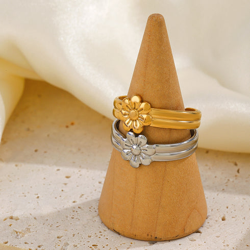 Flower stainless steel plating 18k gold plated open rings