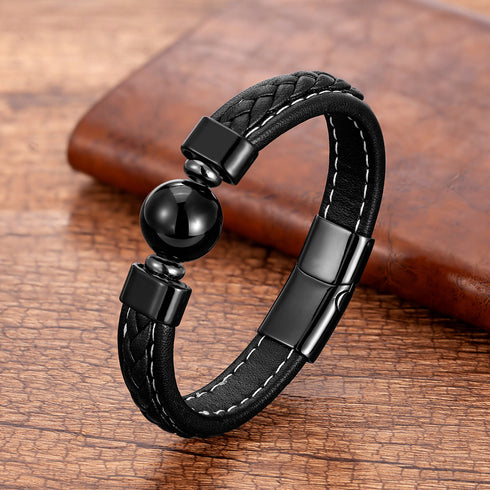 Round natural stone agate tiger eye round men's bangle