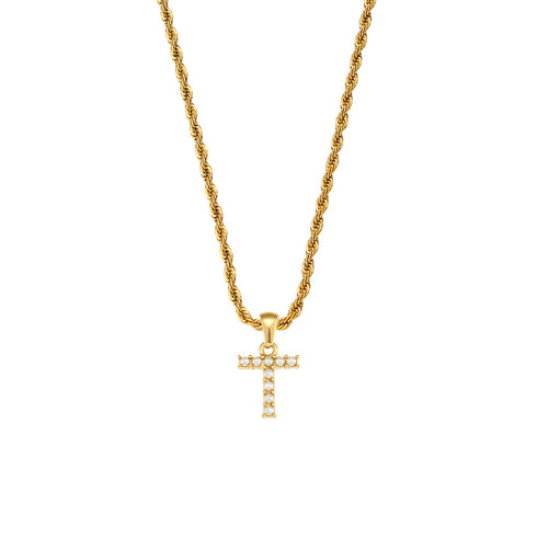 Initial inlay pearl stainless steel necklaces