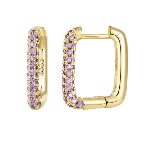 Elegant rectangle plating inlay copper zircon earrings