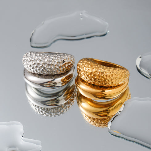 Retro Plating Geometric chunky rings