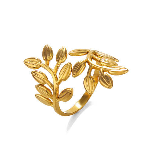 Leaves stainless steel plating 18k gold plated open rings