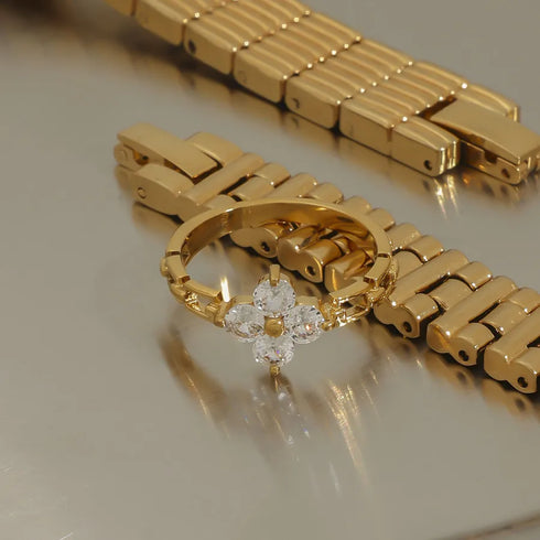 Shiny Stainless Steel Zircon Ring Non-Fading Women's Unique Design Gold Plated Office Party Date Holiday Elegant Vintage Luxury Romantic Classic Style