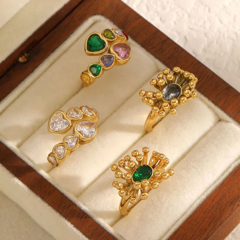 Elegant Stainless Steel Ring With Diamond And Zircon For Women Non-Fading Luxury Style Geometric Pattern Gold Plated Craft