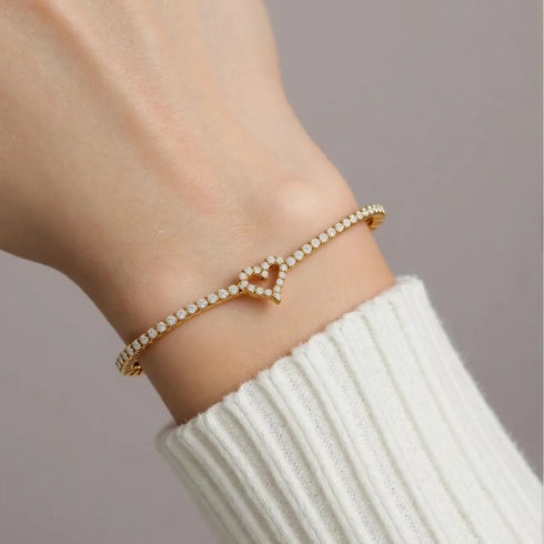 Geometric Heart 304 Stainless Steel Zircon Bracelet Light Luxury High-end Jewelry Non-fading Accessories for Women INS Style