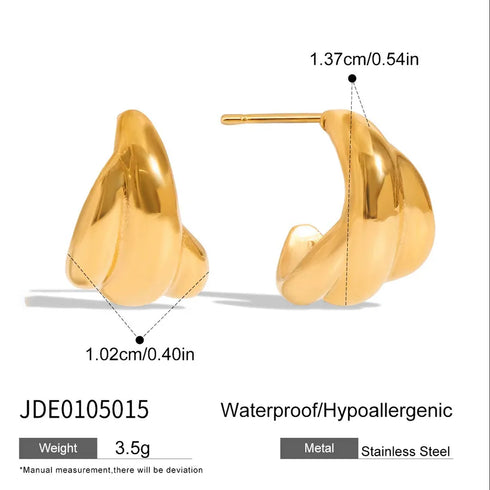 Classic Style Women's 18K Gold Stainless Steel Polished Three-layer Earrings Jewelry Pair With Left And Right Sides