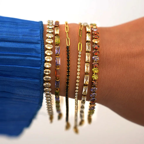 PVD Coated Real Gold Plated 18K Gold Geometric 304 Stainless Steel Imitation Diamond Rhinestone Casual Elegant Retro Waterproof Non Tarnish 304 Stainless Steel Lobster Trigger Clasp Closure Bracelets