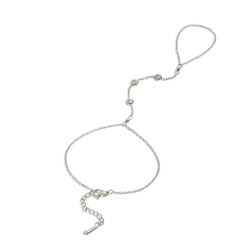 Ladies' Vacation Style 18K Gold/Steel Color Stainless Steel Zirconia Simple Fashion Three Pink Blue Green Finger Chain Bracelet 16+5cm With Auxiliary 13cm