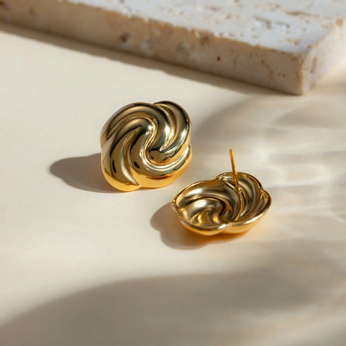 Spiral Plating 304 Stainless Steel 18K Gold Plated Ear Studs