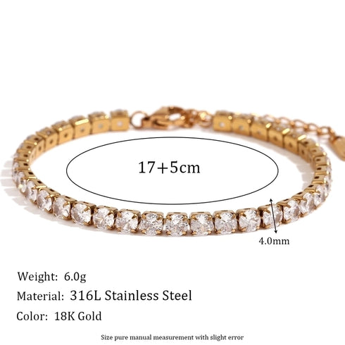 Tennis Stainless Steel 18K Gold Plated zircon bracelet