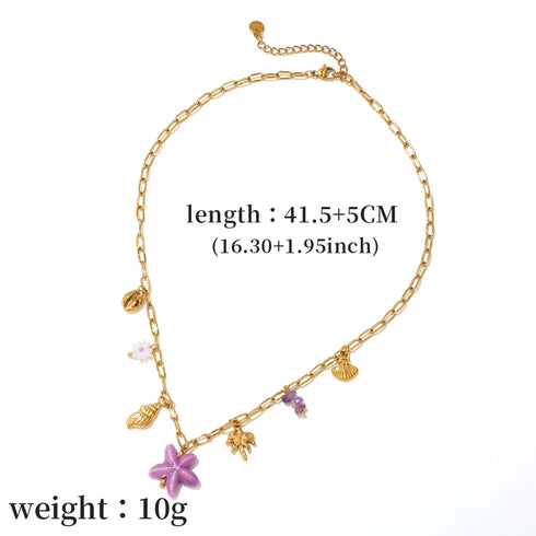 Handmade DIY Stainless Steel 18K Gold Summer Accessories Necklace Luxury Vacation Style Beach Jewelry High-End Feeling Star Pattern