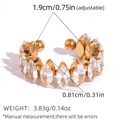 304 Stainless Steel 18K Gold Plated Women Luxury Zircon Open Stainless Steel Ring, Women Jewelry Accessories, Holiday Gifts