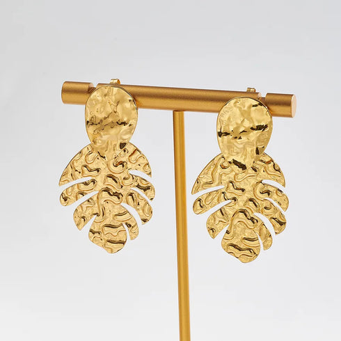 Electroplating Golden Plated Irregular Leaf Round 304 Stainless Steel IG Style Casual Basic Polishing Plating Hammered Earrings