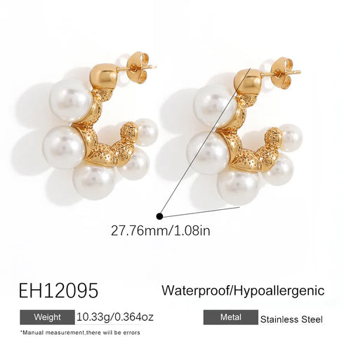 Vintage C-shaped Pearl Earrings Elegant Temperament Water Drop Shape Light Luxury 18K Gold Plated Earrings