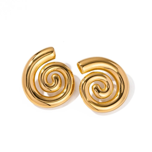 Spiral Stainless Steel 18K Gold Plated Ear Studs