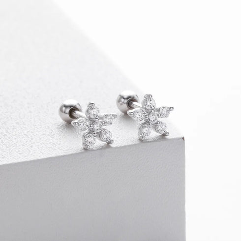 Elegant S925 Sterling Silver Screw Back Stud Earrings With Embedded Zircon Flowers Unique Design Luxury Feelings Women's Jewelry