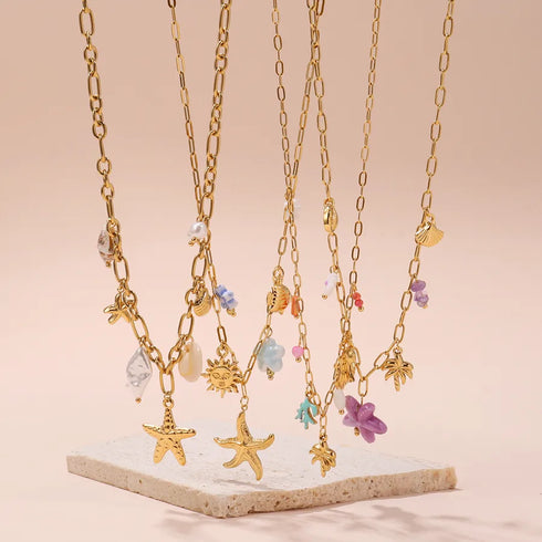 Handmade DIY Stainless Steel 18K Gold Summer Accessories Necklace Luxury Vacation Style Beach Jewelry High-End Feeling Star Pattern