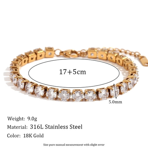 Tennis Stainless Steel 18K Gold Plated zircon bracelet