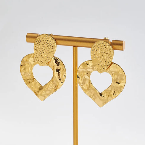 Electroplating Golden Plated Irregular Leaf Round 304 Stainless Steel IG Style Casual Basic Polishing Plating Hammered Earrings