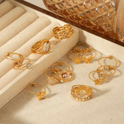 Star Flower Bow Knot 304 Stainless Steel Open Rings