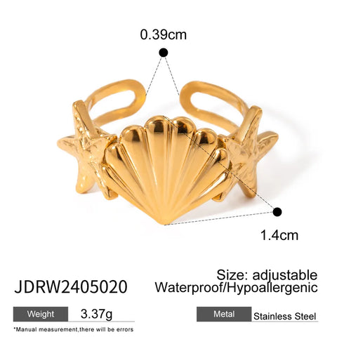 PVD Coated Real Gold Plated 18K Gold Starfish Hippocampus Shell 304 Stainless Steel Vacation Simple Style IG Style Waterproof Non Tarnish Rings Earrings Necklace