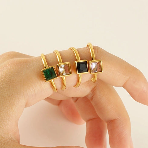 Inlay Square Heart Shape Flower Zircon Open Ring