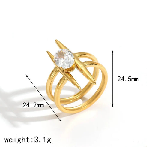 Elegant Stainless Steel Ring With Diamond And Zircon For Women Non-Fading Luxury Style Geometric Pattern Gold Plated Craft
