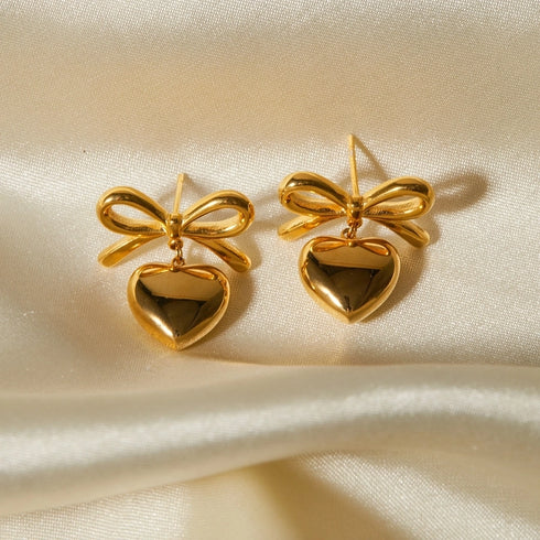 Heart Shape Bow Knot 18K Gold Plated