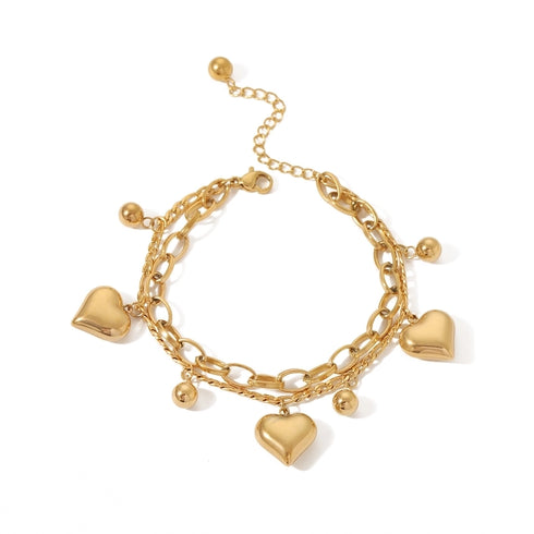Round Heart Shape Stainless Steel 18K Gold Plated Bracelets In Bulk