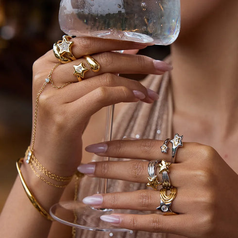 PVD Coated Real Gold Plated Geometric 316 Stainless Steel Classical Romantic Waterproof Non Tarnish Rings Bracelets