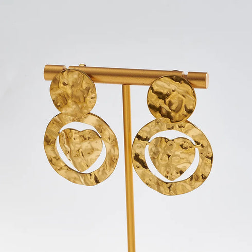 Electroplating Golden Plated Irregular Leaf Round 304 Stainless Steel IG Style Casual Basic Polishing Plating Hammered Earrings