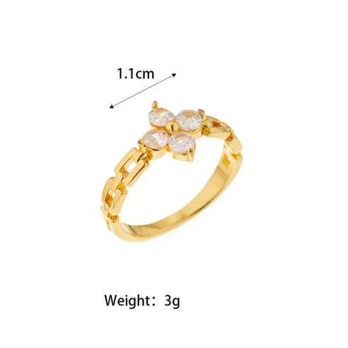 Shiny Stainless Steel Zircon Ring Non-Fading Women's Unique Design Gold Plated Office Party Date Holiday Elegant Vintage Luxury Romantic Classic Style