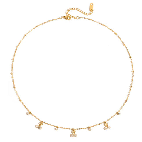 Ladies Classic Style 18K Gold Stainless Steel Necklace With White Diamond Cherry Pendant 40+5cm Fine Chain Jewelry Accessory