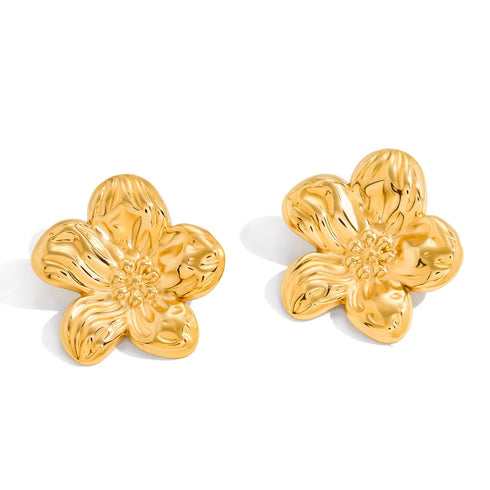 Women's Style - Vintage Style / 18K Gold 304 Stainless Steel Vacuum Electroplated Flower Earrings Pair