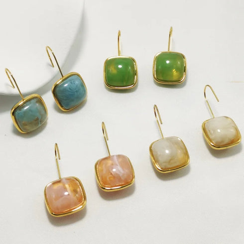 1 Pair Elegant Square 304 Stainless Steel Resin 18K Gold Plated Ear hanging