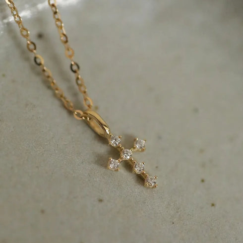 Miniature S925 Silver 14K Gold Plated Cross Pendant Ultra-Luxurious Micro-Set Daily Commute Suitable Geometric Pattern Necklace