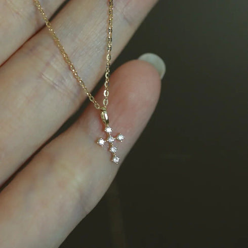 Miniature S925 Silver 14K Gold Plated Cross Pendant Ultra-Luxurious Micro-Set Daily Commute Suitable Geometric Pattern Necklace