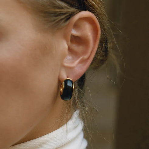 Ladies Vintage Style 18K Gold Stainless Steel Resin C Circle Earrings Brown Black Deep Green Irregular Resin C Circle Ear Jewelry