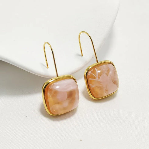 1 Pair Elegant Square 304 Stainless Steel Resin 18K Gold Plated Ear hanging